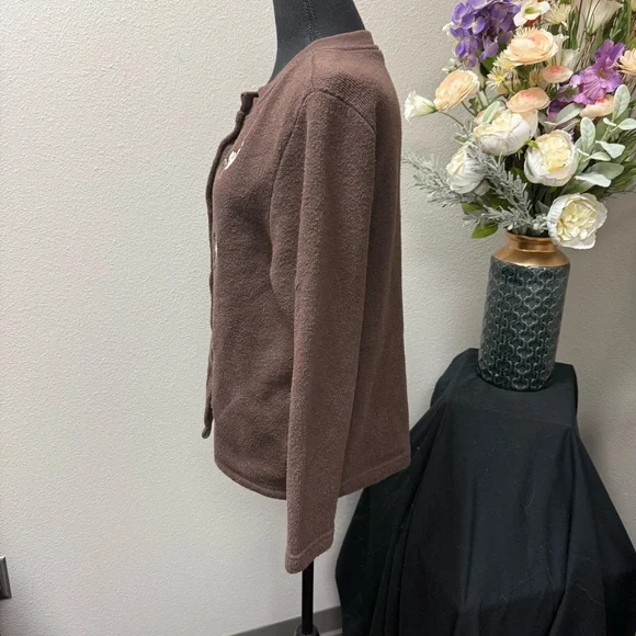 BonWorth Petite Brown Embroidered Bird Floral Button Cardigan Sweater M - Picture 3 of 7